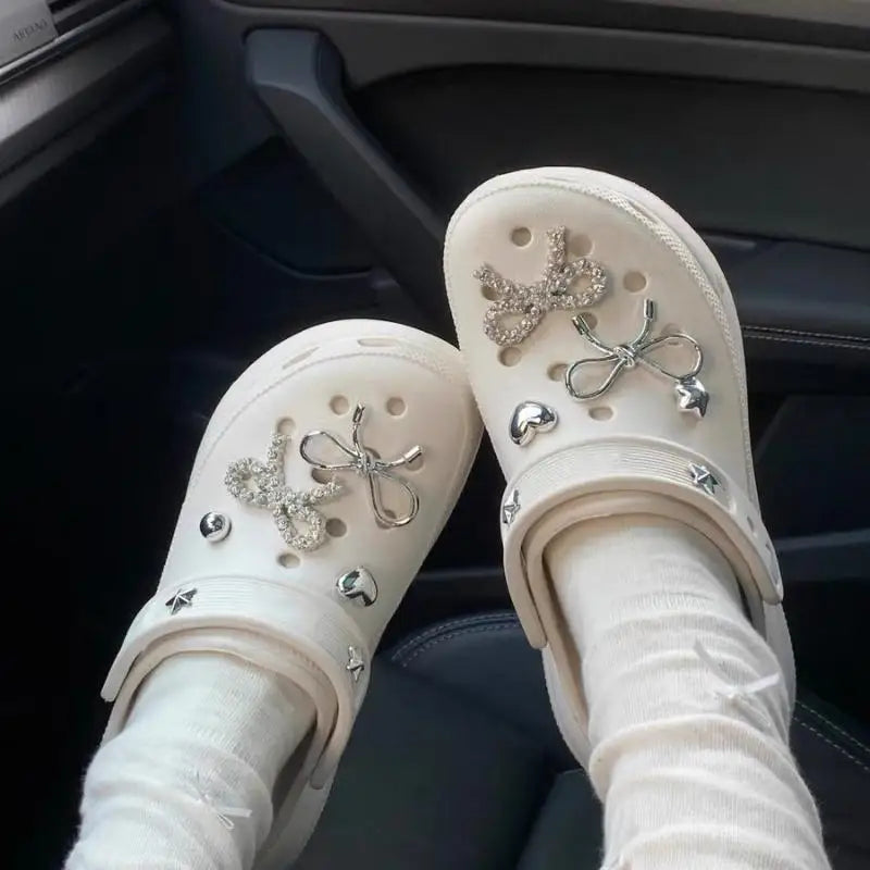 Rhinestone Bowknot Clog Charms Set – Y2K DIY Shoe Decorations