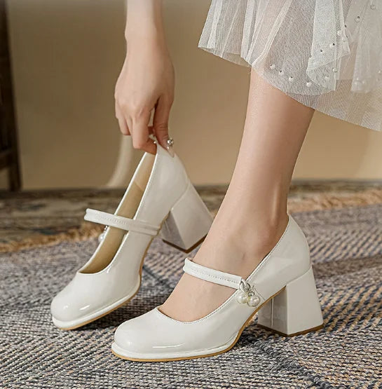 Women's Mary Jane Chunky Heel Pumps | Sweet Style Buckle Strap
