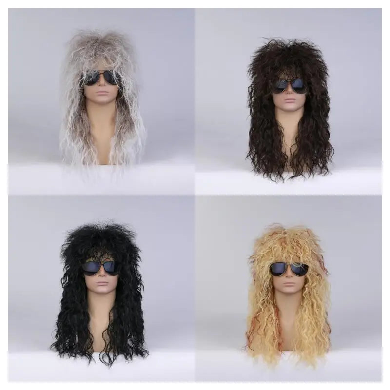 80s Rocker Mullet Wig – Long Curly Cosplay Wig for Men
