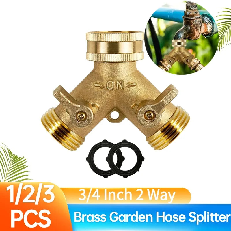 3 2 Way Brass Garden Hose Splitter Y-type Tap Watering Connector