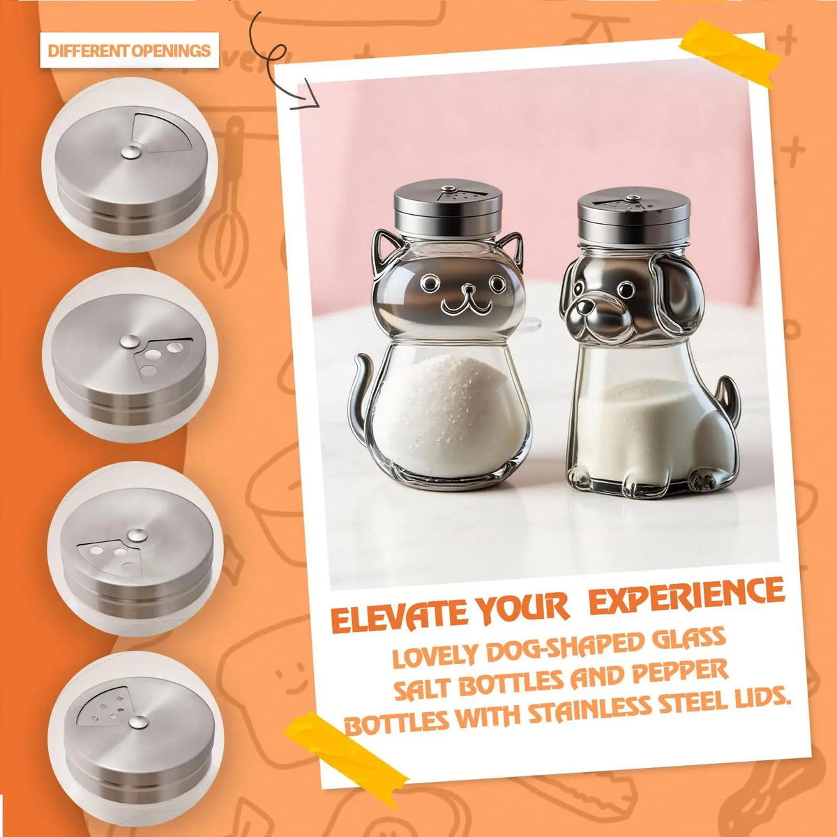 Cute Animal Glass Salt Shaker with Lid | Cat & Dog Design