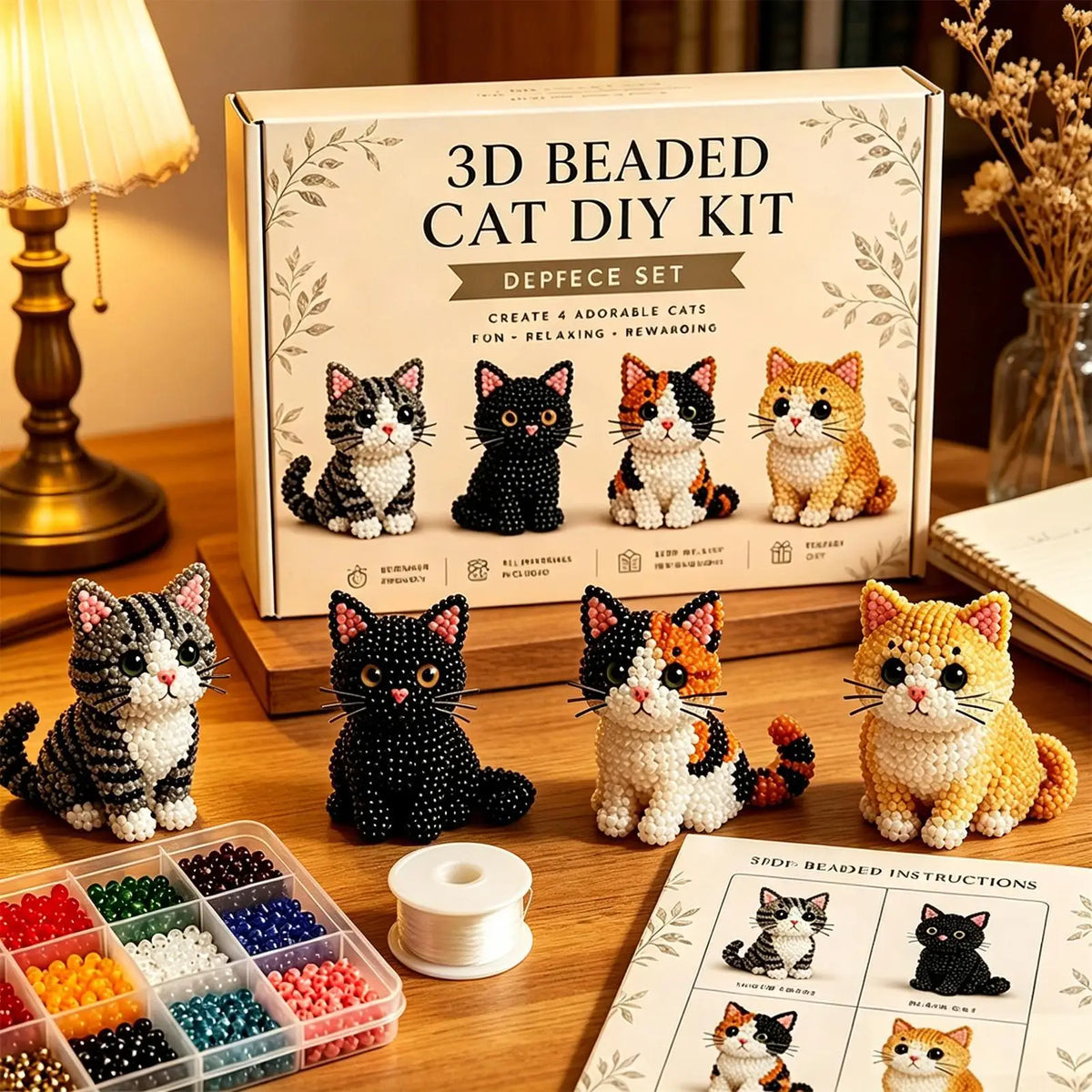 DIY Animal Beading Cute Beginner-friendly 3D Cat Funny Beadwork Desk