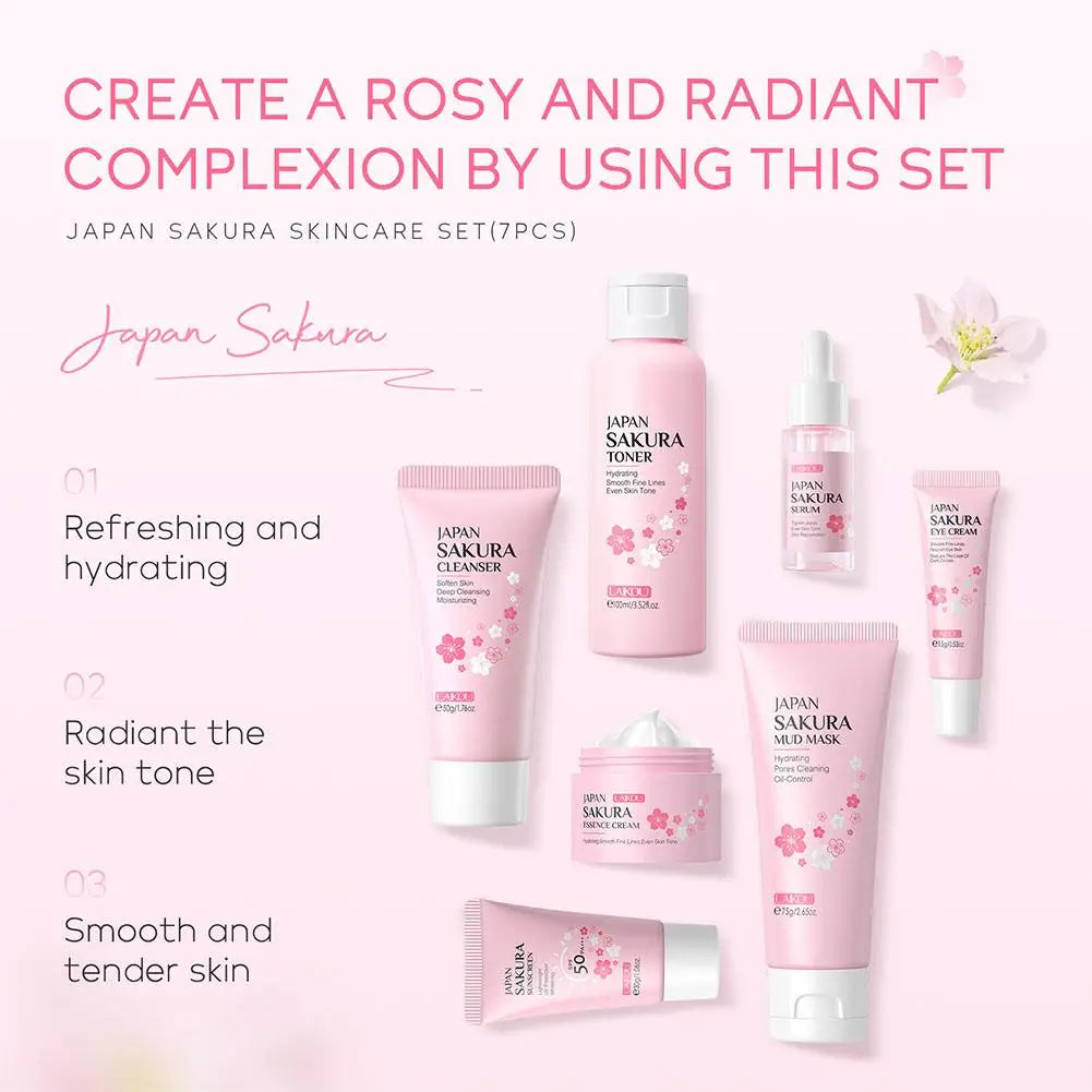 LAIKOU 7-Piece Travel Skincare Set – Cleanser, Toner, Serum & More