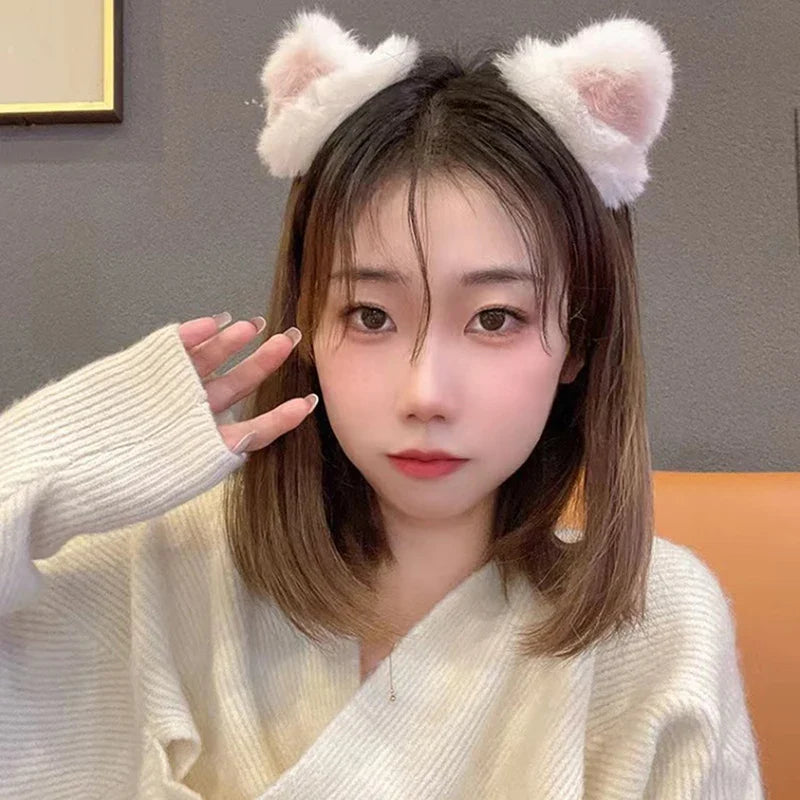 Girls Fluffy Cat Ear Hairpin – Cute Cartoon Bang Clip
