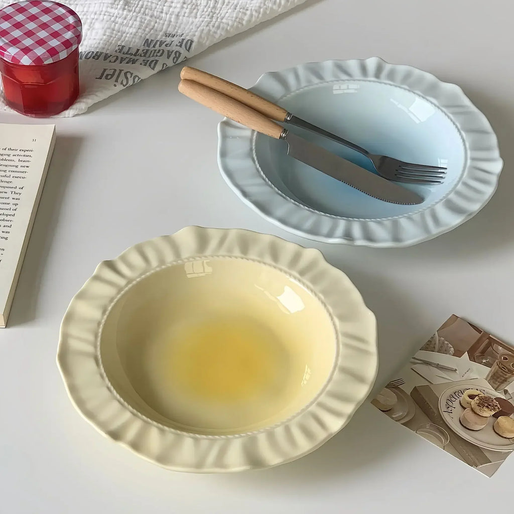 French Embossed Lace Ceramic Plates – Retro Dessert & Pasta