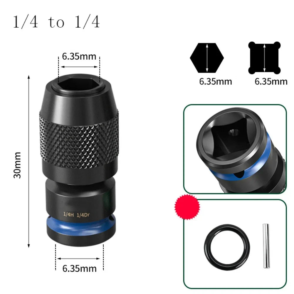 Impact Wrench Adapter 1/2 3/8 1/4" to 6.35mm Hex Socket