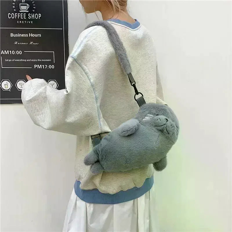 Cute Seal Plush Crossbody Bag – Soft Cartoon Shoulder Pouch