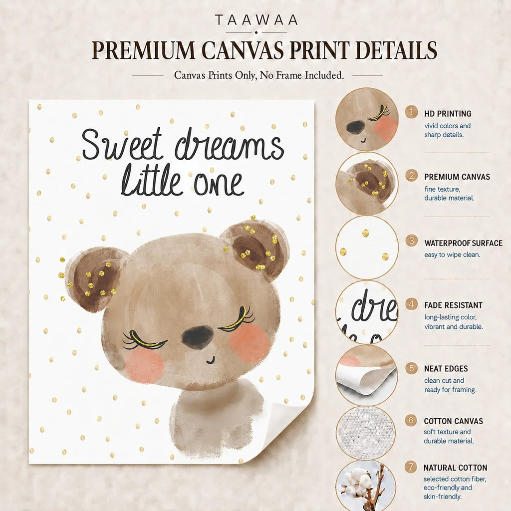 Nursery Animal Canvas Wall Art – Giraffe Bear Elephant Kids Print