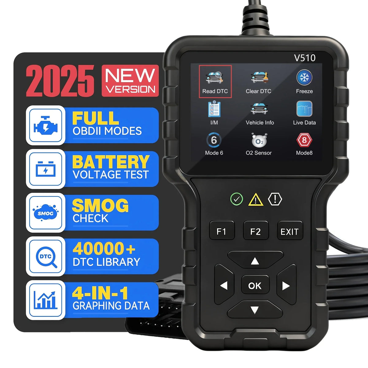 V510 OBD2 Scanner – Engine Code Reader & Battery Tester