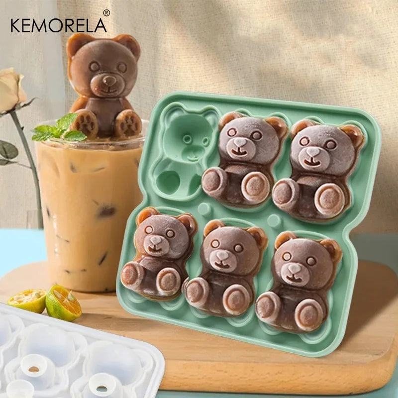 KEMORELA 6-Grid 3D Bear Silicone Ice Cube Mold Tray