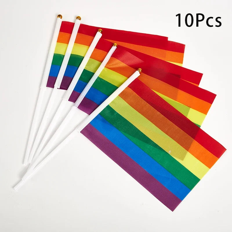10-Pack Mini Rainbow Pride Flags with Poles – 14×21cm