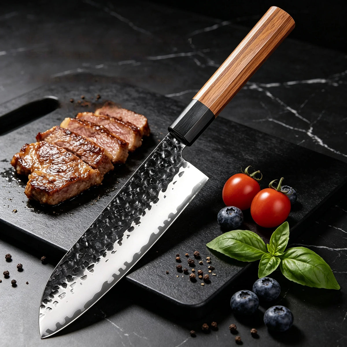 Hand Forged Japanese Santoku Knife – Sharp Stainless Chef Knife