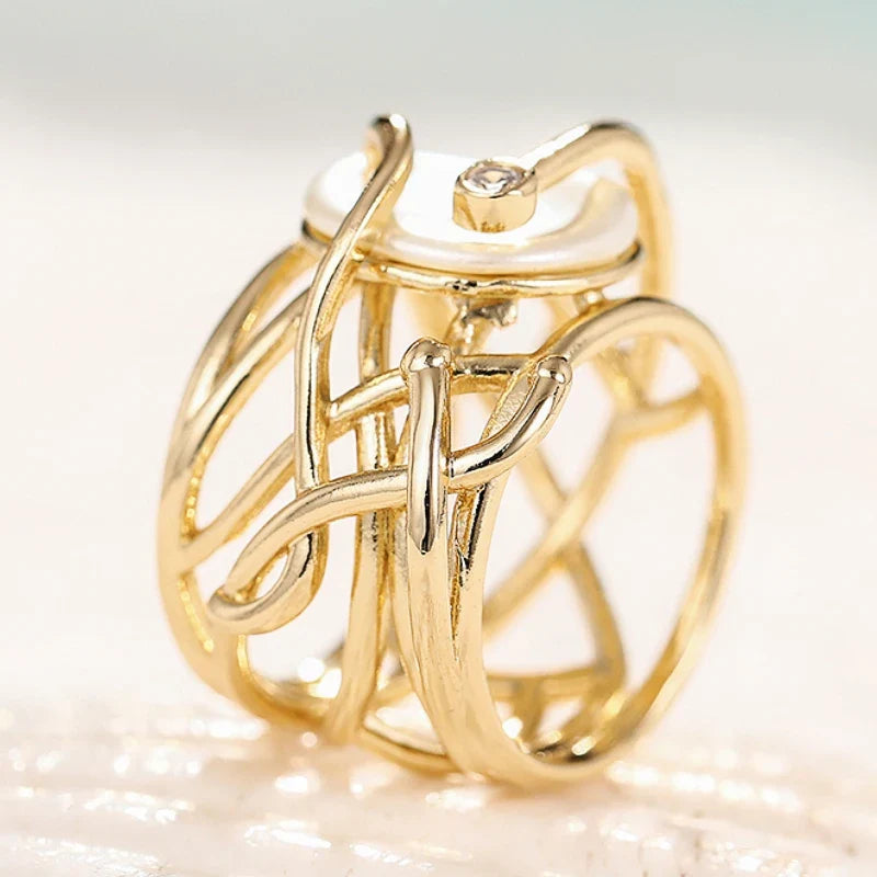 Huitan Cross Ring – Imitation Pearl & CZ Women's Fashion Ring