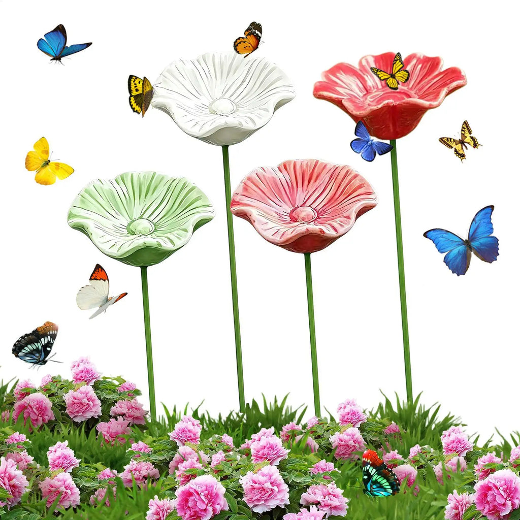 4-Pack Ceramic Bee Watering Station | Flower Garden Feeder Set