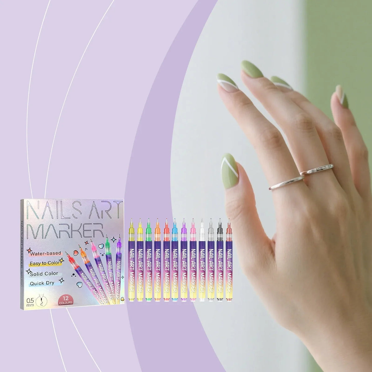 12-Color Nail Art Marker Pen Set – 0.5mm Ultra Fine Quick Dry