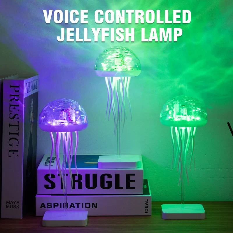 Jellyfish LED Night Light RGB Rotating Voice Control Lamp