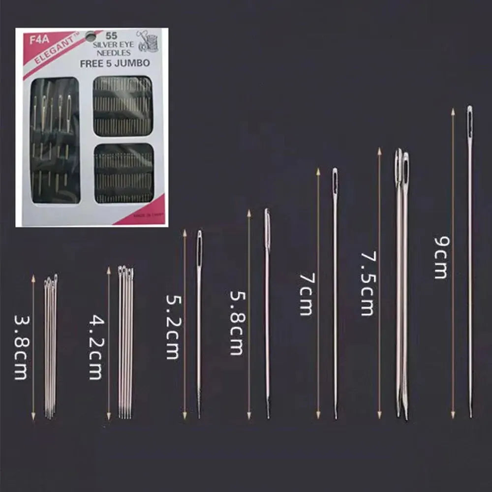 55-Piece Big Eye Stainless Steel Hand Sewing Needles Set