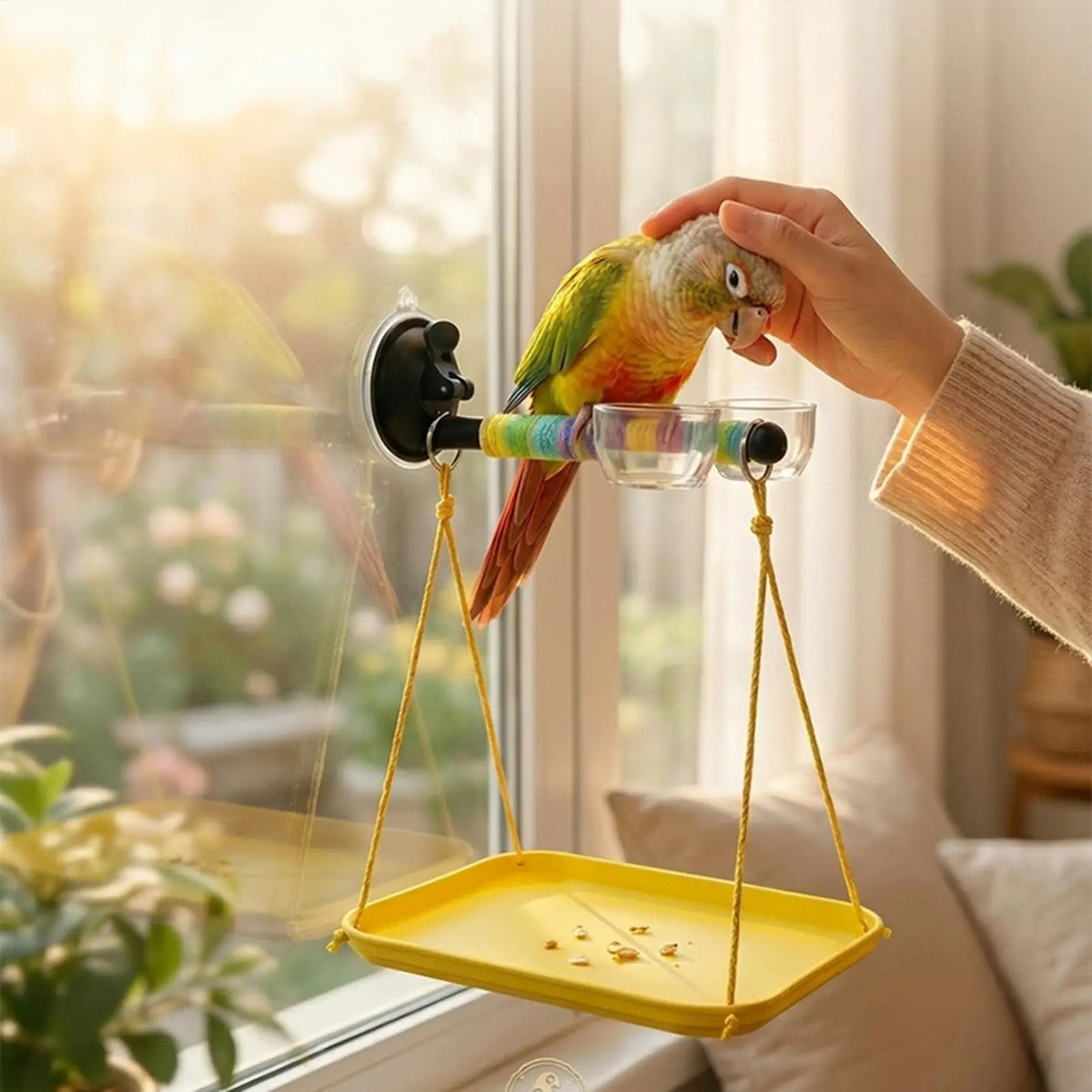 Bird Perch Stand Suction Cup Grinding Stick Window Toy Parakeet