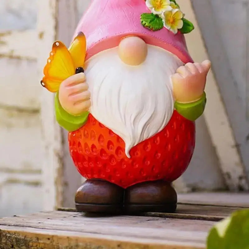 Solar Fruit Gnome Garden Statue – Resin Dwarf Sculpture Light