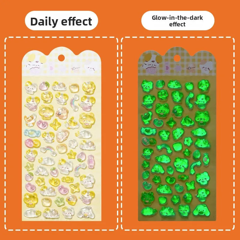 Luminous 3D Embossed Cartoon Stickers | Japanese Kawaii Decals