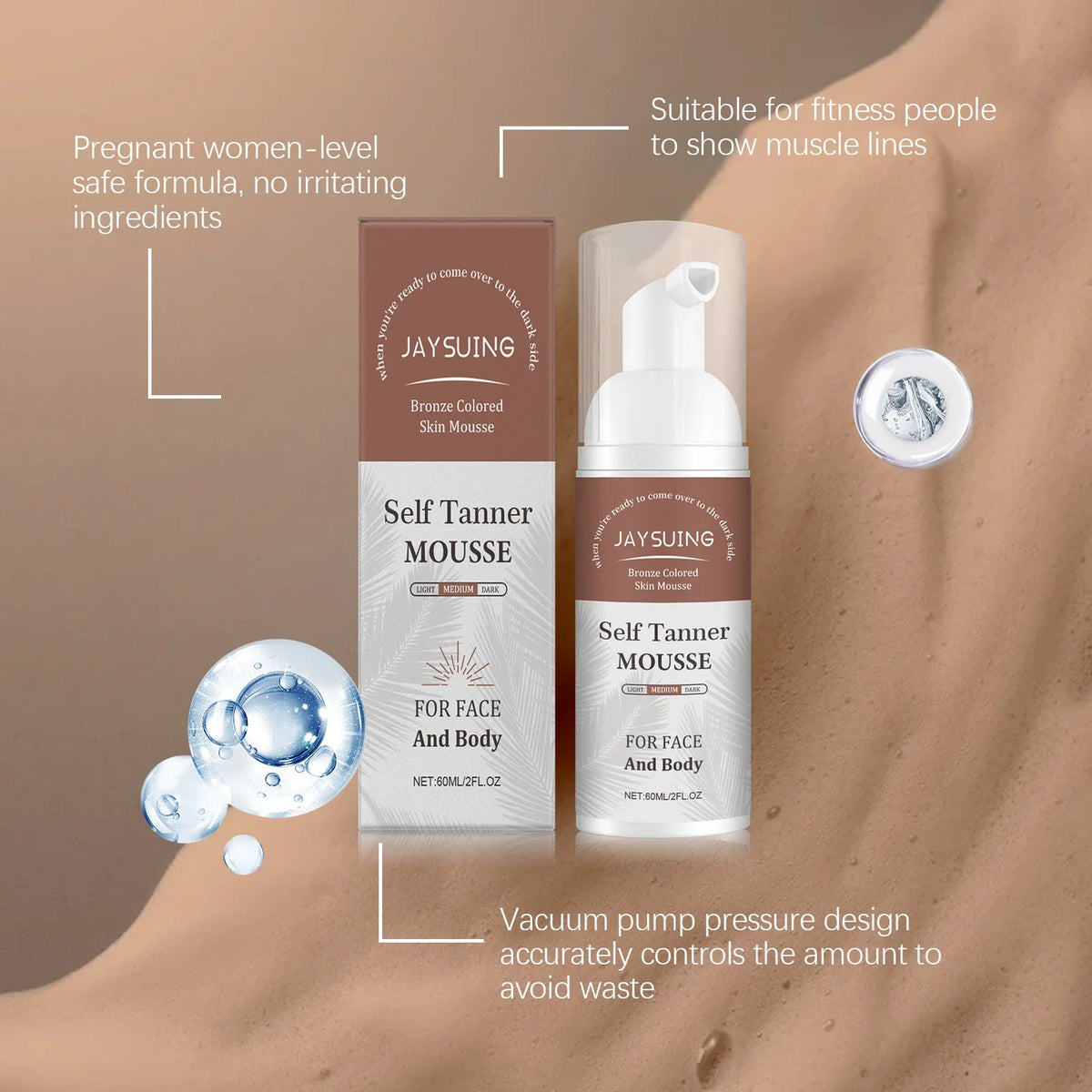 Jaysuing Self Tanner Mousse – Sunless Tanning Foam 60ml