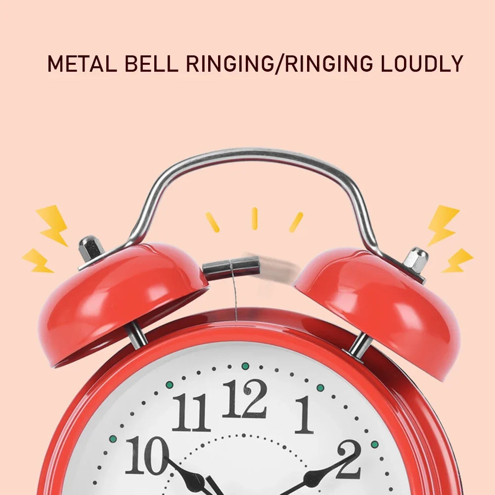 Vintage Twin-Bell Metal Alarm Clock with Night Light | Bedside
