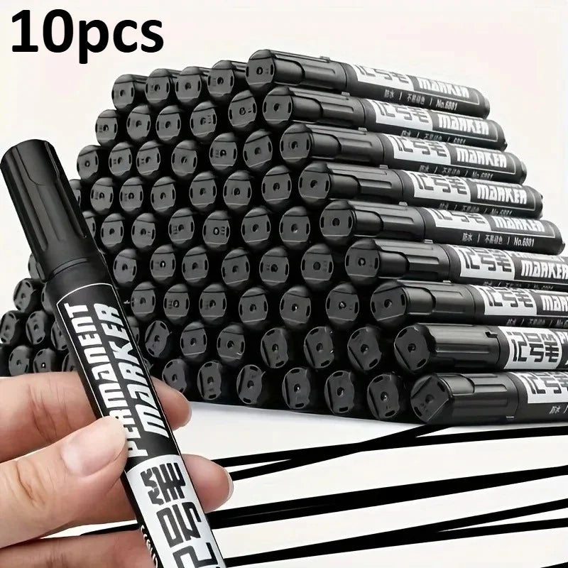 10-Pack Black Permanent Markers – Waterproof Multi-Surface Pens