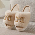 Women's Fluffy Fur Slides Buckle Decor Faux Fur Slippers