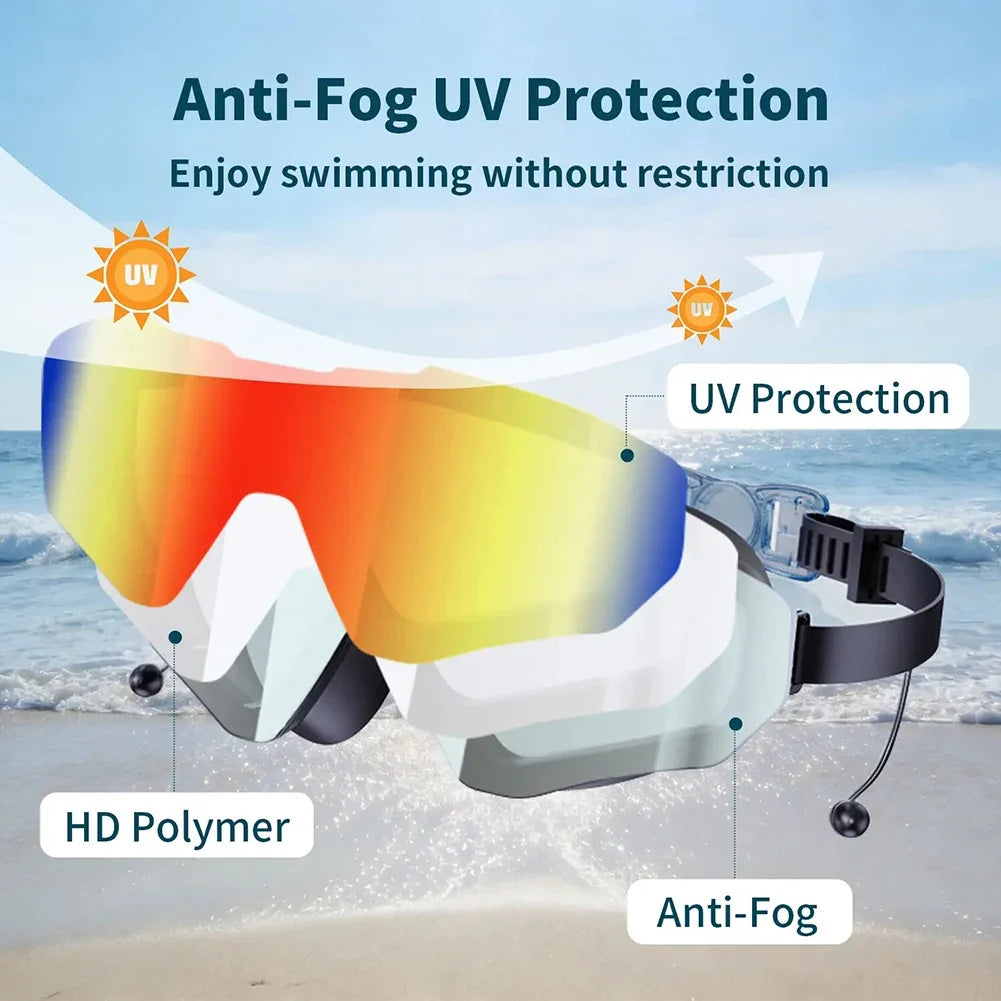 Mirrored Anti-Fog Swim Goggles | Wide View Large Frame & Earplugs