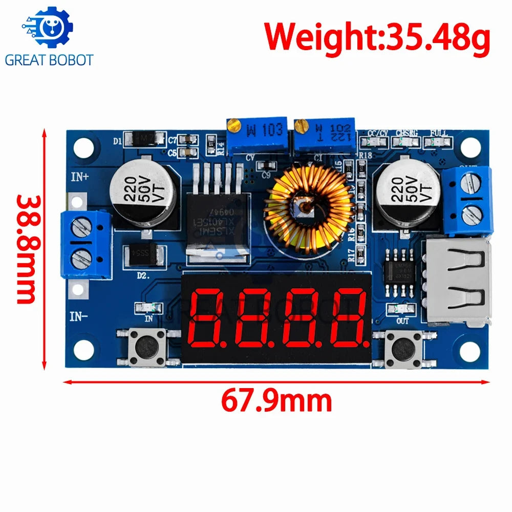 75W CC/CV Buck Converter Module – LED Driver, USB Voltmeter & Ammeter