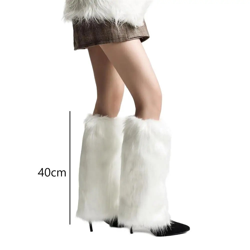 Gothic Faux Fur Leg Warmers – Y2K Punk Knee-Length Boot Socks