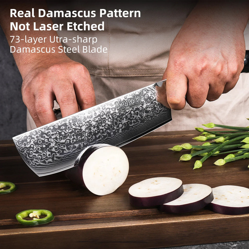 Sunnecko 7" Nakiri Knife – 73-Layer Damascus VG10 Steel
