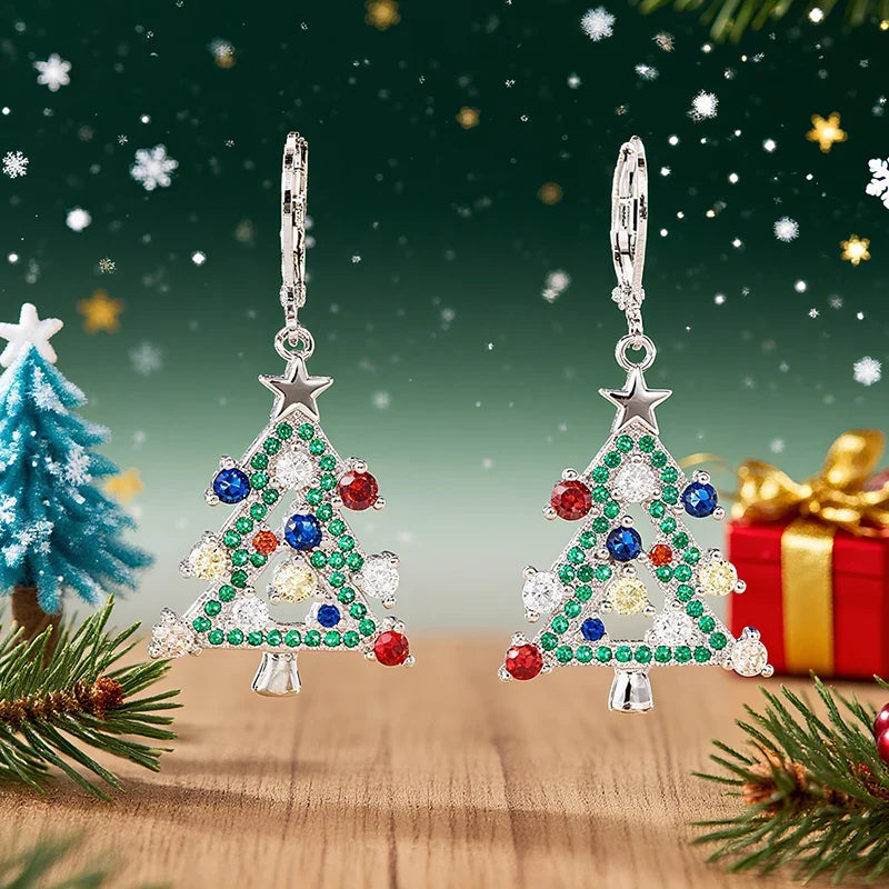 Huitan Christmas Tree CZ Dangle Earrings – Colorful Drop