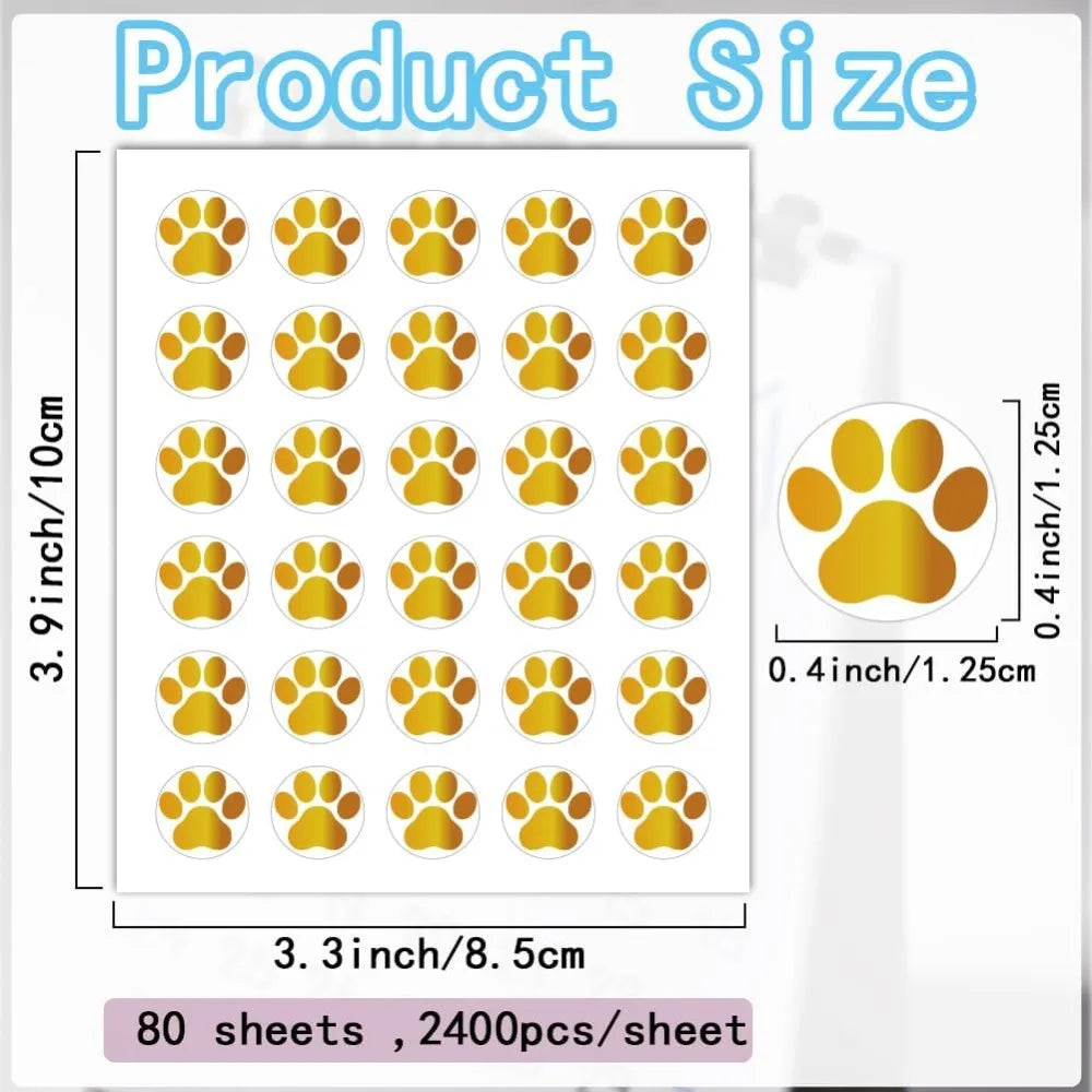 80-Sheet Paw Print PVC Stickers – 2400 Round Planner Dots
