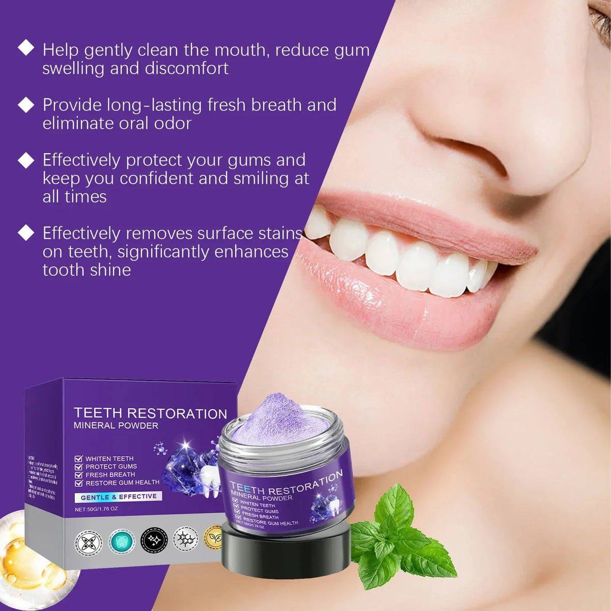 Purple Mineral Tooth Powder – Whitening & Stain Removal 50g