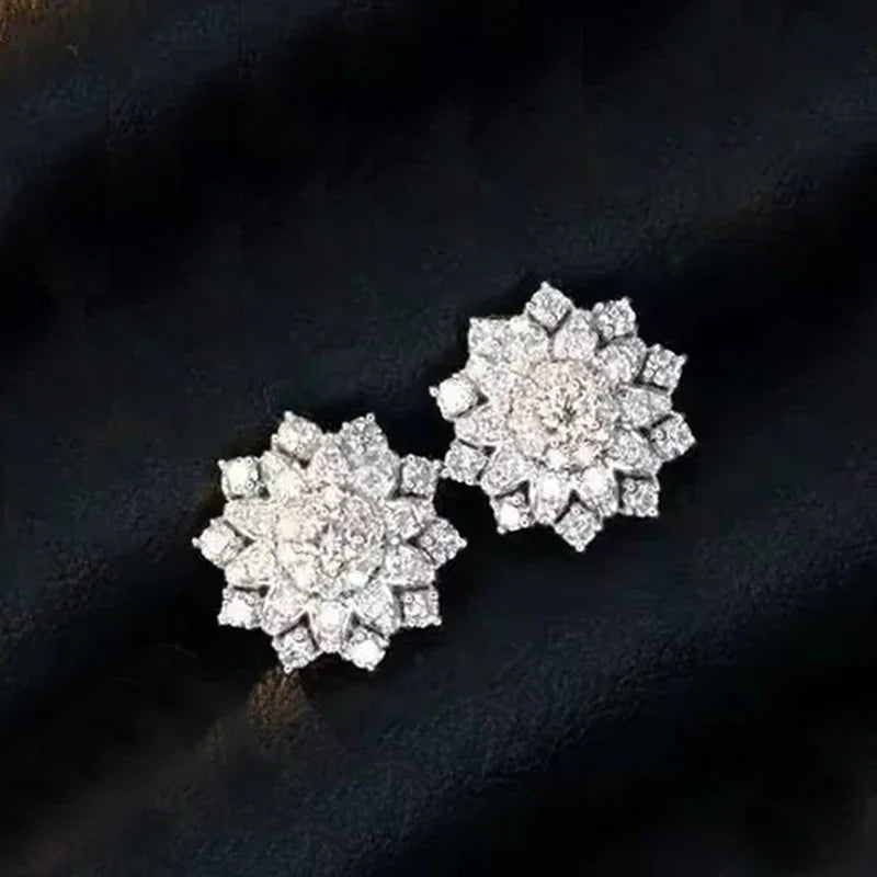 Huitan Flower CZ Stud Earrings – Dazzling Crystal Women's Studs