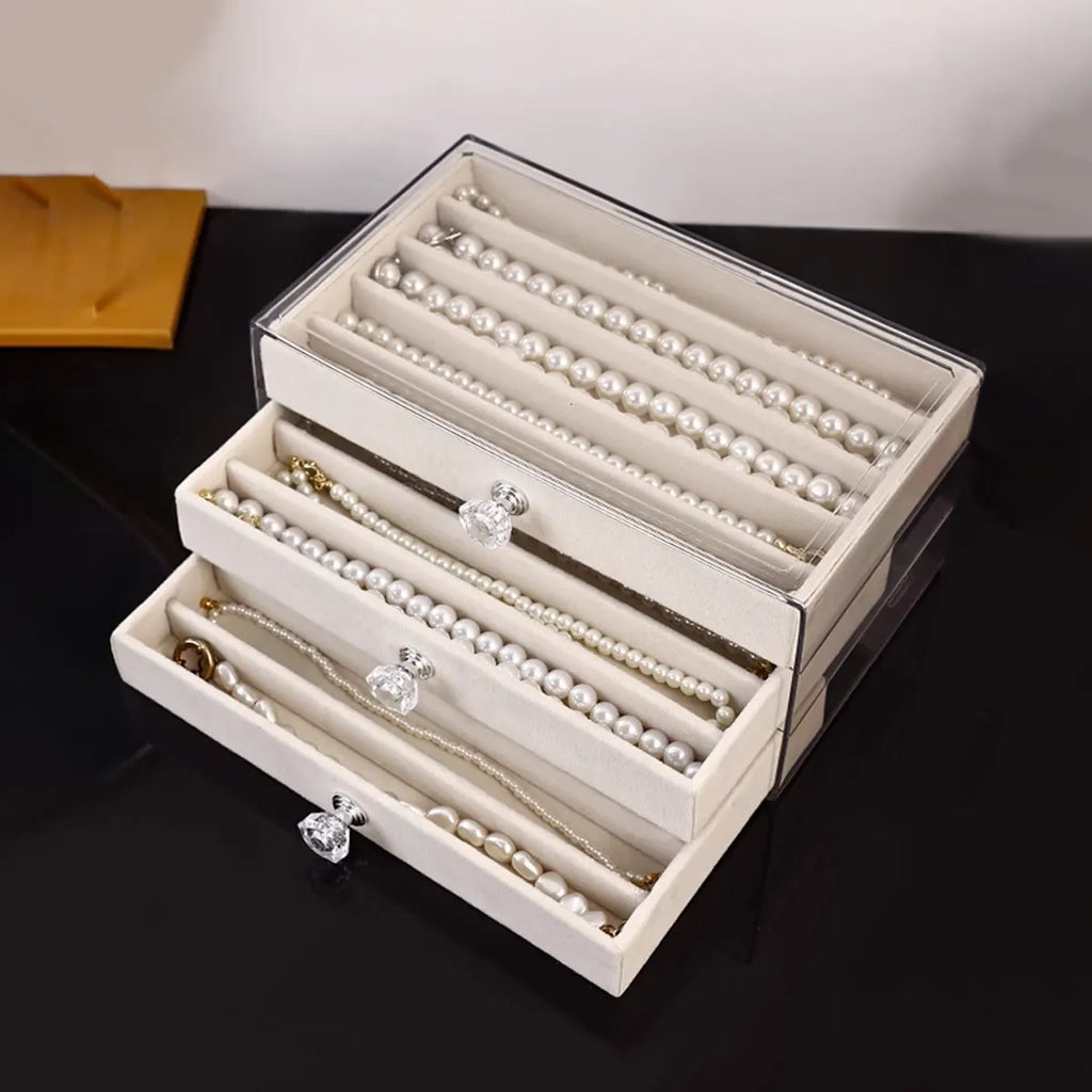 Necklace Storage Box Transparent Lid 3-Layer Jewelry Tray Drawer