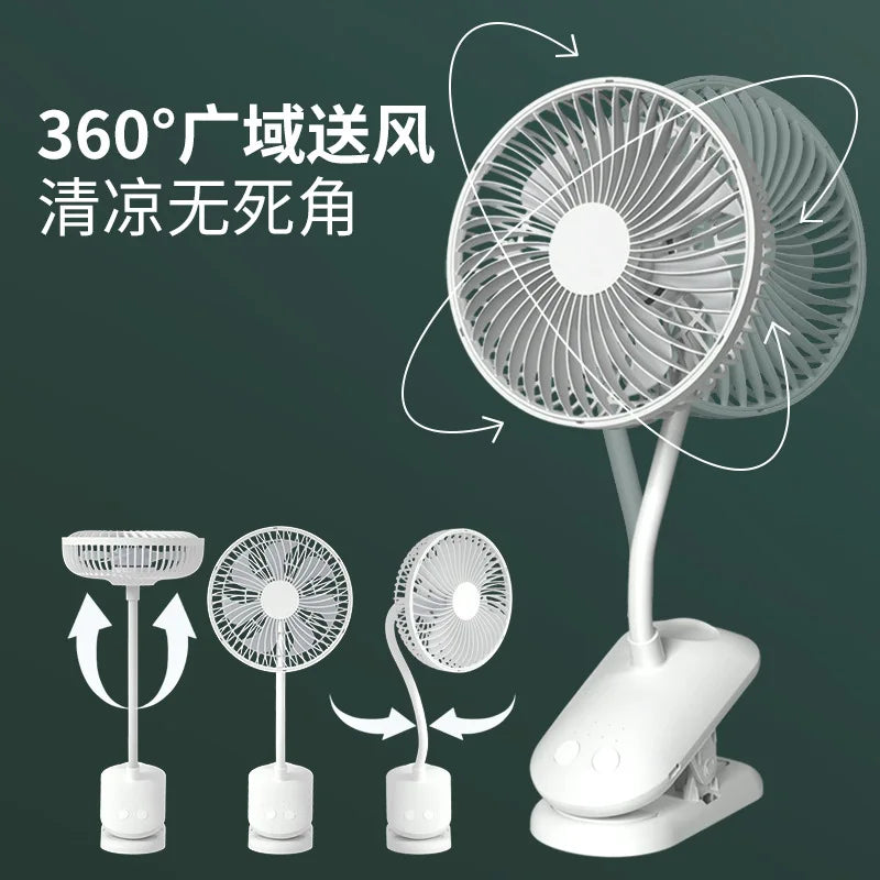 URGGU Mini Clip Fan – 4-Speed Quiet Oscillating USB Fan