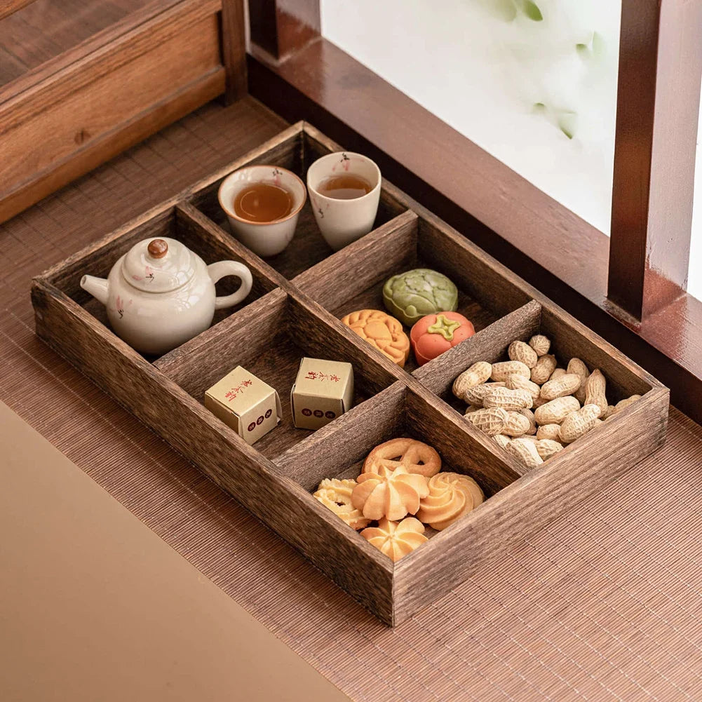 Wood Multi-Compartment Serving Tray | Retro Snack & Nut Platter