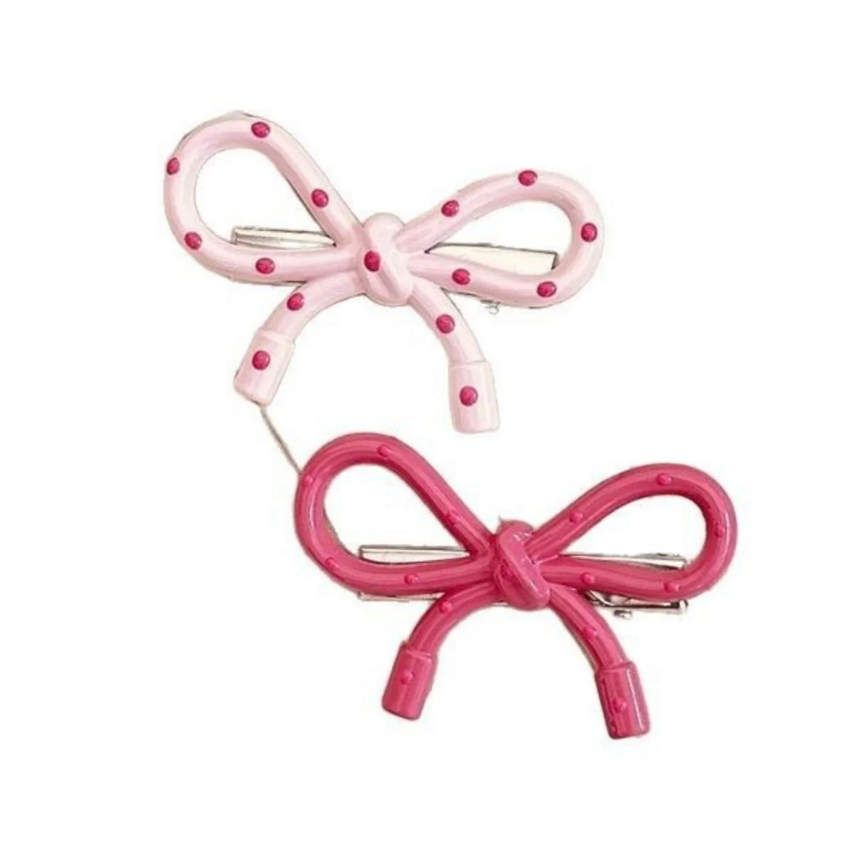 Kids Pink Bow Polka Dot Duckbill Hair Clip – Korean Style