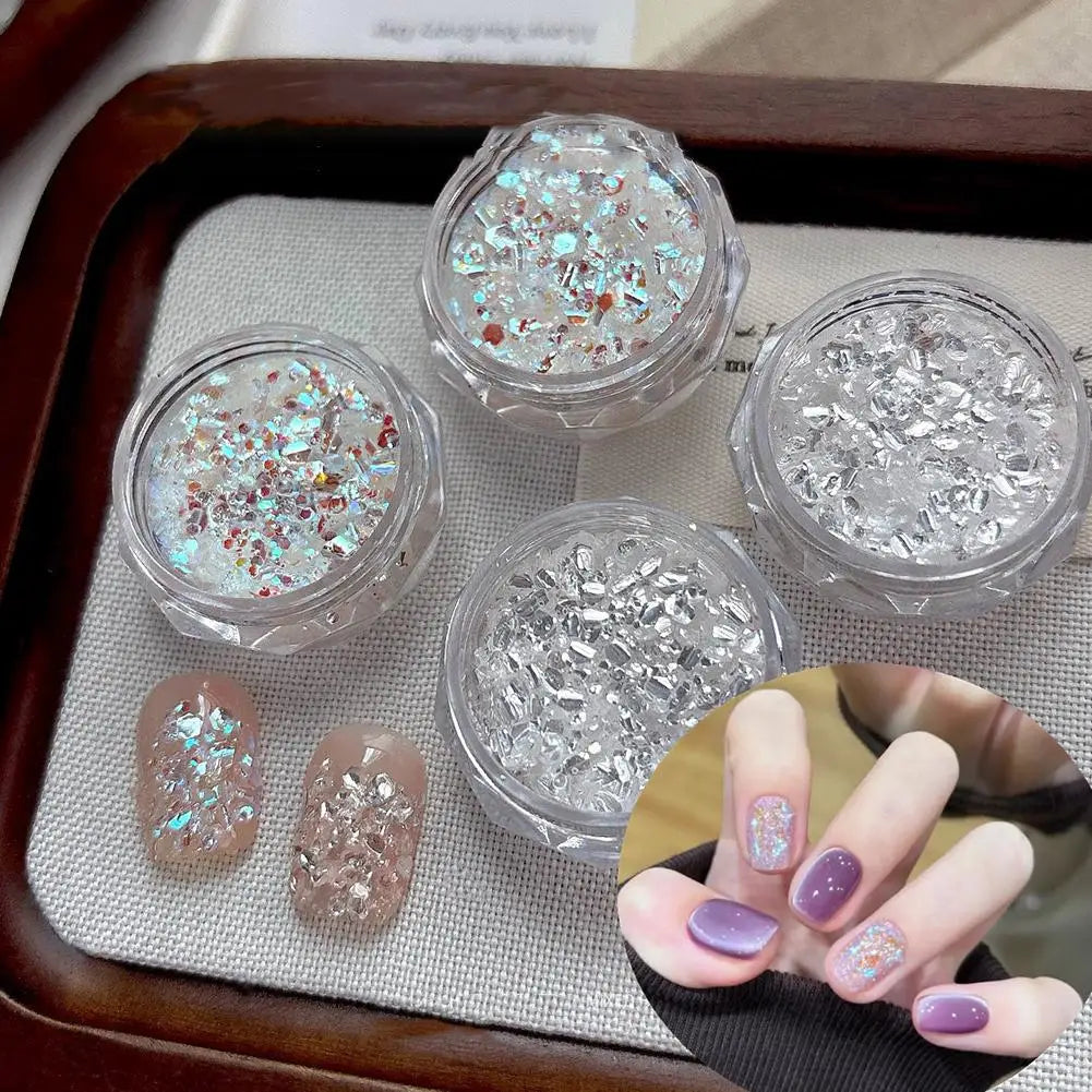 Silver Iridescent Hexagon Nail Glitter Flakes | Gel Sequins