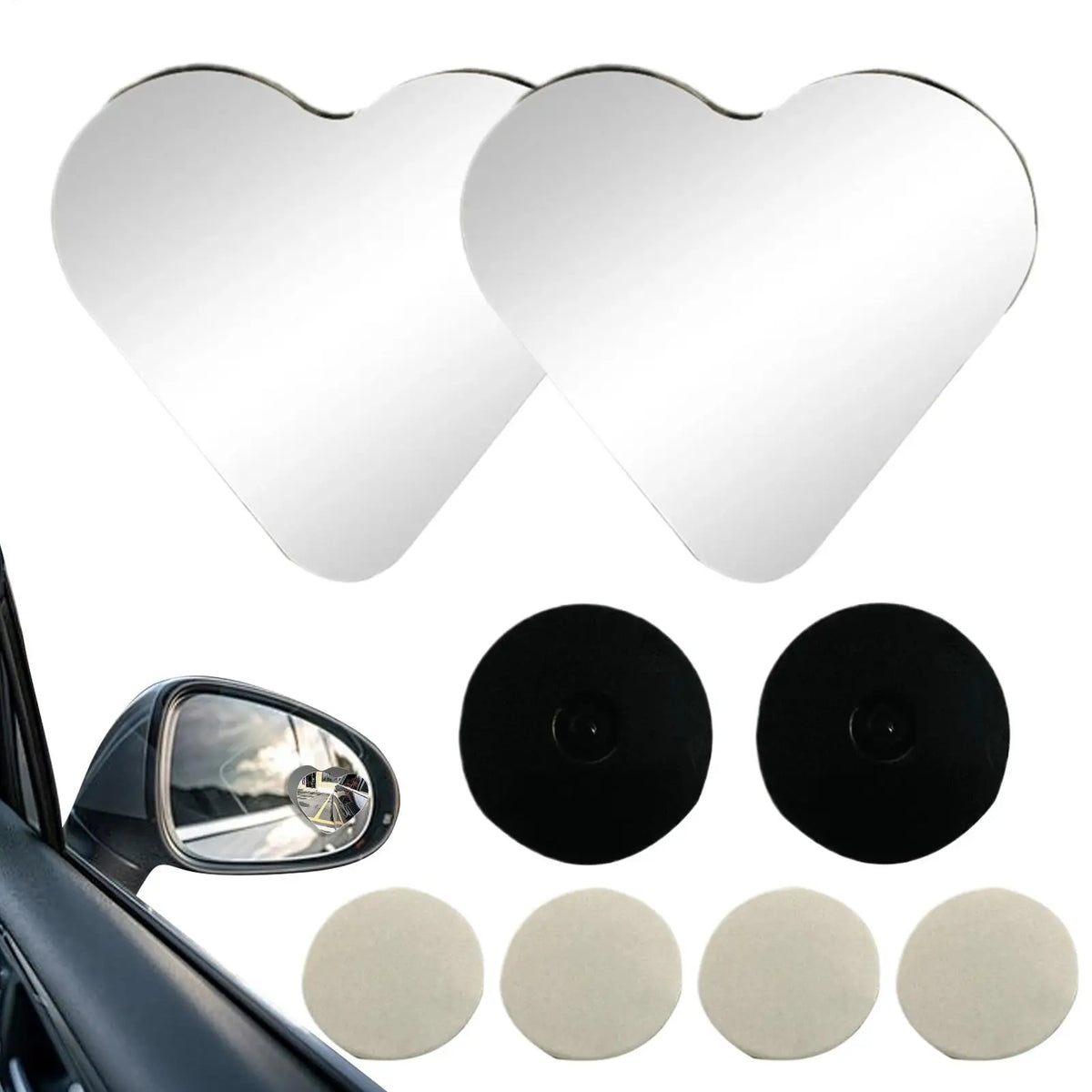 Blind Spot Mirrors 2 Heart Shaped Rearview Convex Mirror Removable