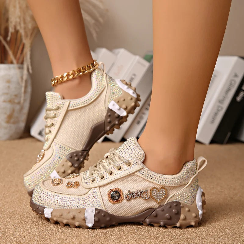 UXST Women's Rhinestone Platform Sneakers | Breathable Mesh