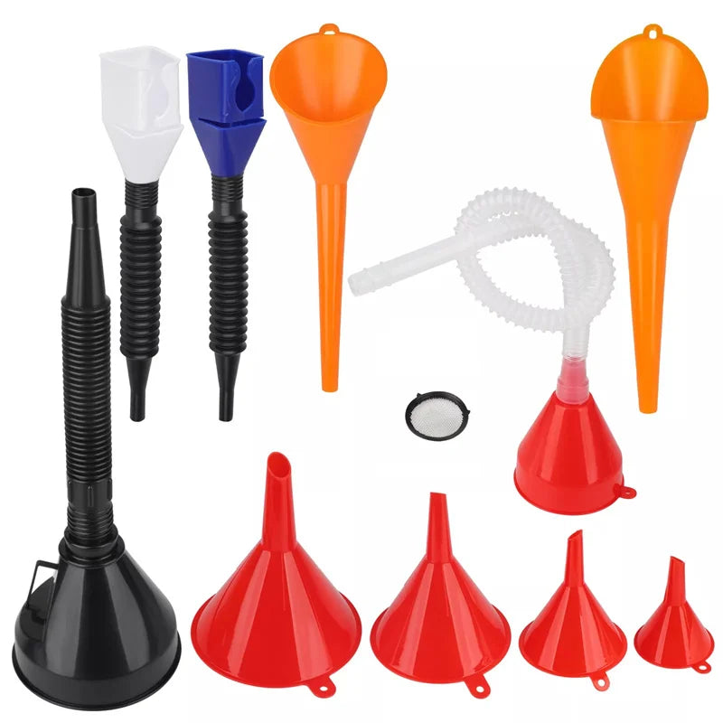 10-Piece Automotive Funnel Set – Oil, Fuel & Wide Mouth Funnels