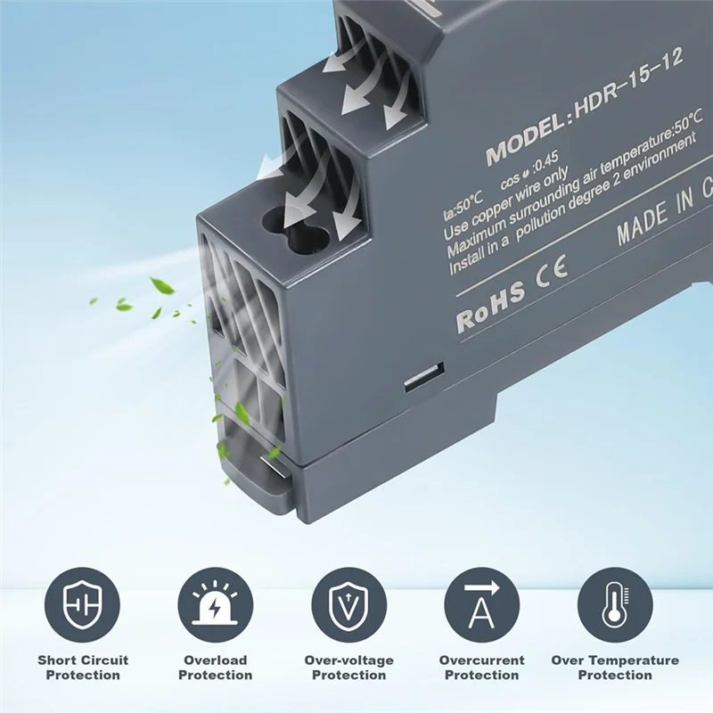 Y51A-HDR 15W Ultrathin Switching Power Supply 12V DIN Rail Mounting