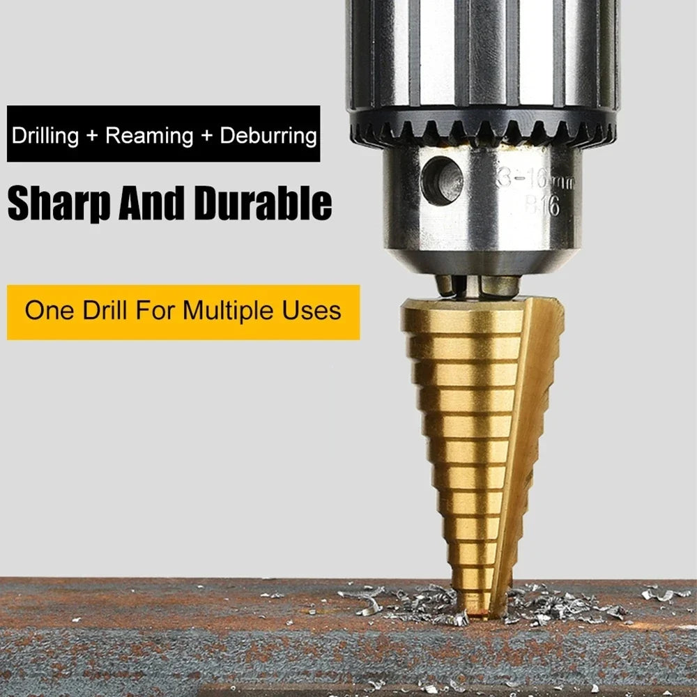 HSS Titanium Step Drill Bit Set | Wood & Metal Hole Cutter