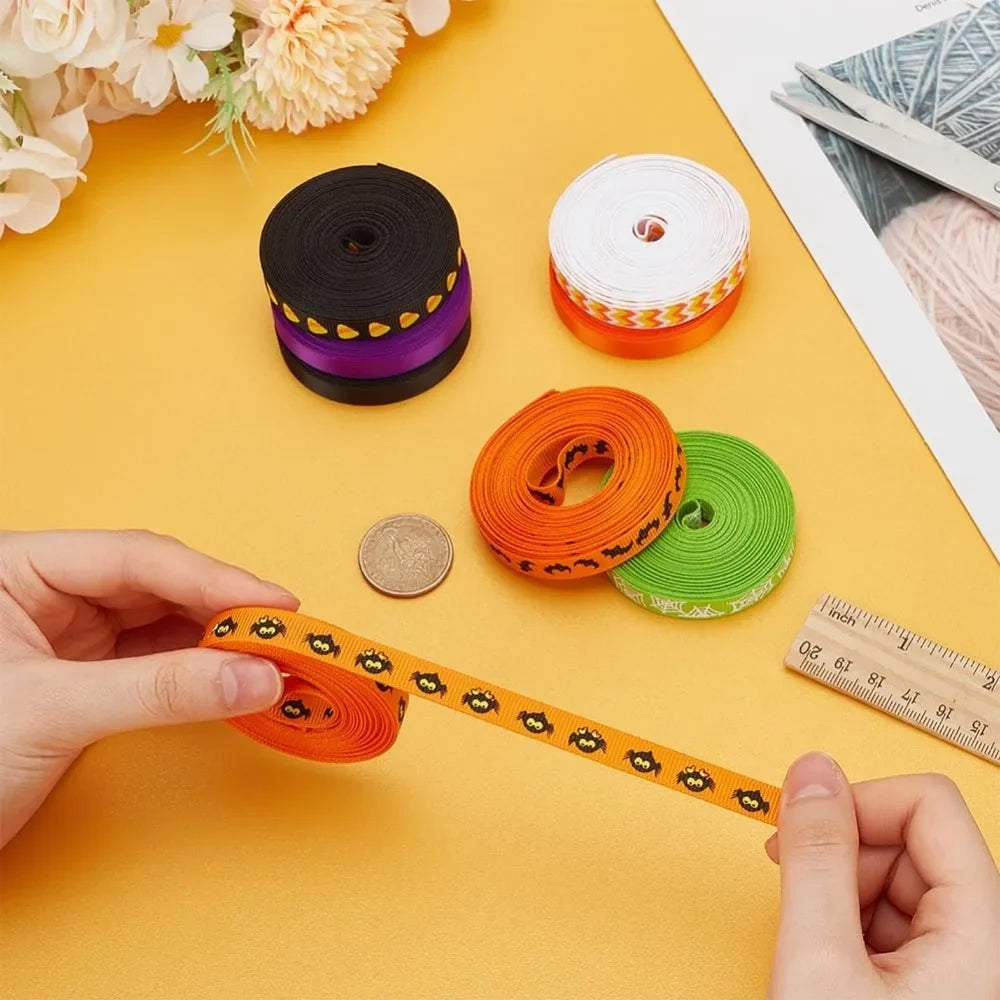 8-Roll Halloween Grosgrain Ribbon Set – 8 Colors 3/8" x 5 Yds