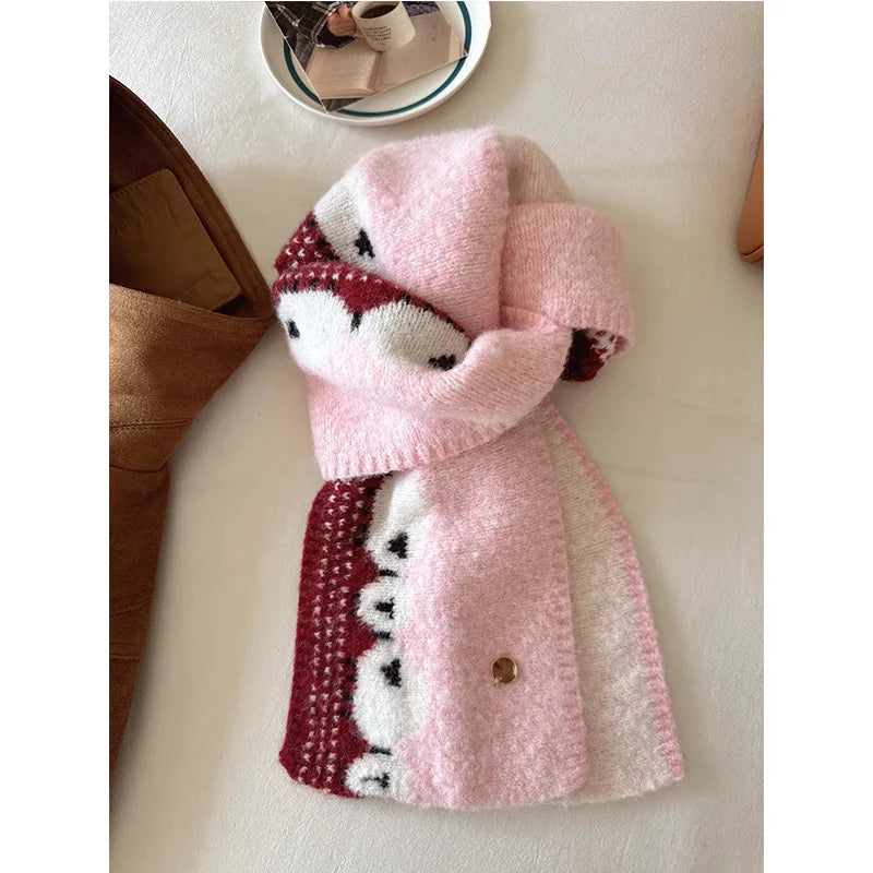 Korean Sheep Knitted Winter Scarf – Thick Windproof Unisex