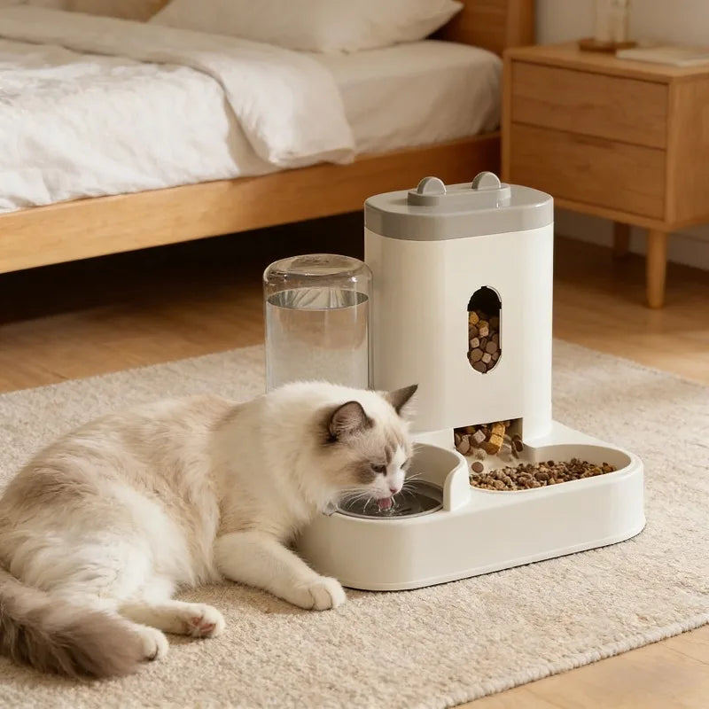 Automatic Pet Feeder Water Dispenser Large Capacity Raised Food Bowl