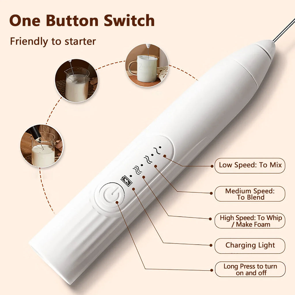 2-in-1 Rechargeable Handheld Milk Frother Wand & Drink Mixer